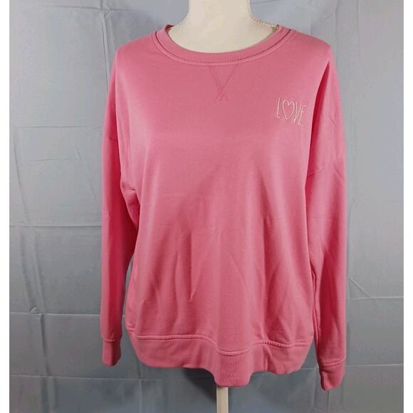 Rae Dunn Sweatshirt Women's Medium Pink LOVE Hi Low Lightweight Super Soft - Picture 1 of 8